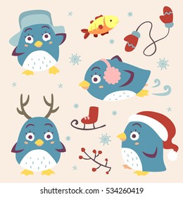 vector cartoon style penguin set