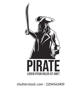 Vector cartoon style pirate. White background. silhouette Vector illustration