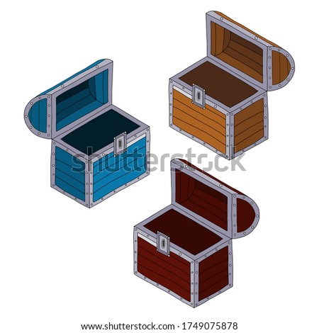 vector cartoon style pirates treasure chest, opened. Game design elements 