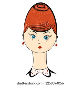 Vector, cartoon style, portrait of middle-aged woman, teacher, old maid, bore