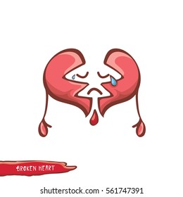 vector cartoon style red broken heart isolated on white background. vector concept icon of  divorce, depression, bad mood,  heart disease or unrecognized teen love.