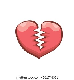 vector cartoon style red broken heart isolated on white background. vector concept icon of divorce, depression, bad mood, heart disease or unrecognized teen love.