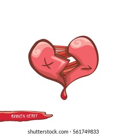vector cartoon style red broken heart isolated on white background. vector concept icon of  divorce, depression, bad mood,  heart disease or unrecognized teen love.