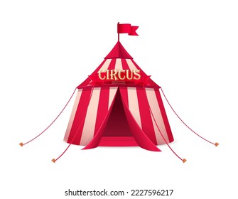 Vector cartoon style red circus tent. Isolated on white background.
