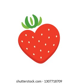 Vector cartoon style red strawberry in the shape of a heart.