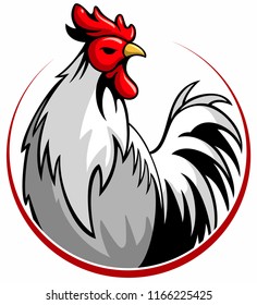Vector, cartoon style rooster, chicken farm, vector farmer logo.