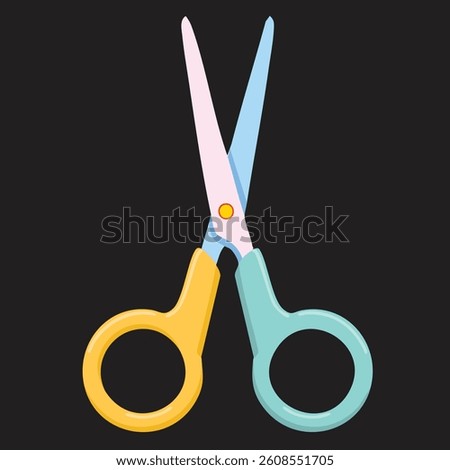 Vector Cartoon Style Safety Scissors for Kids with Vibrant Colors, Rounded Tips, and Green Accents for Crafting