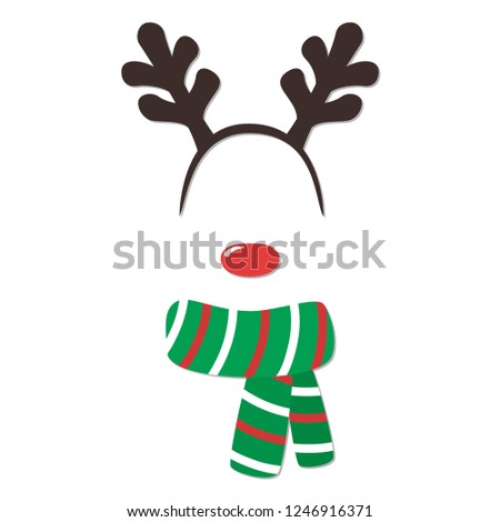 Vector cartoon style Santa Claus's reindeer face element or carnival mask. New year and Christmas decoration item for your selfie photo and video chat filter. Vector illustration.
