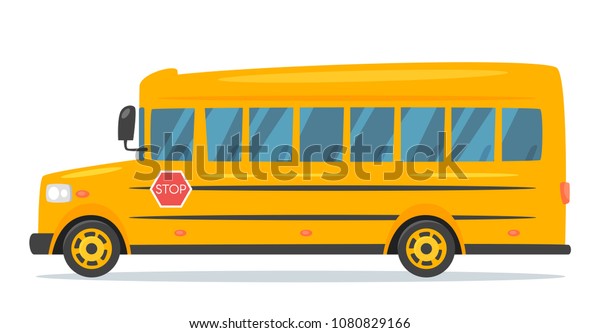 Vector cartoon style school bus isolated on\
white background.