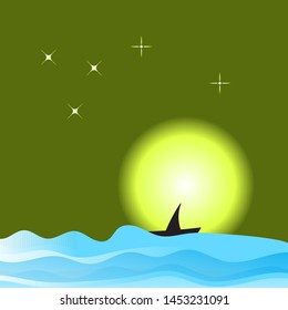 Vector cartoon style sea beach background. bright evenings with stars in the sky