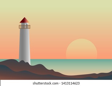 Vector cartoon style Sea in the evening