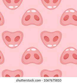 Vector cartoon style seamless pattern with cute pigs noses on pink background.