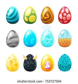 Vector cartoon style set of colorful eggs, isolated on white background. Game user interface (GUI) element for video games, computer or web design.