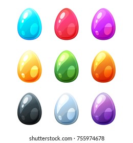 Vector cartoon style set of colorful eggs, isolated on white background. Game user interface (GUI) element for video games, computer or web design.