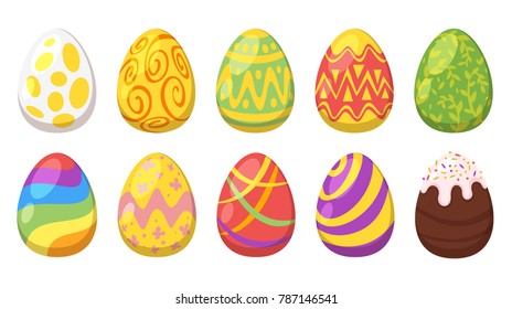 Vector  cartoon style set of Easter colorful  painted eggs.               