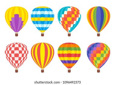 Vector cartoon style set of hot air colorful balloons.