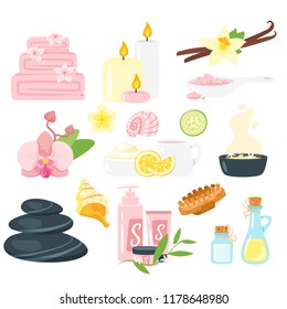 Vector cartoon style set of spa and wellness icons. Healthy lifestyle.