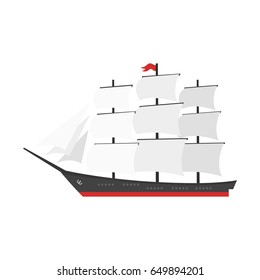 Vector cartoon style ship. Icon for web. Isolated on white background.