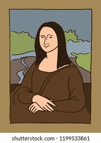 Vector cartoon style simple illustration of the famous portrait by Leonardo Da Vinci, La Gioconda (Mona lisa)