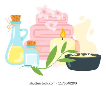 Vector cartoon style spa and wellness  elements and signs. Template for organic cosmetics store and beauty salon. Health care icons.