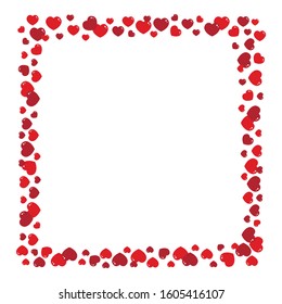 Vector cartoon style square frame with red hearts, card template for Valentines Day design.
