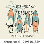 vector cartoon style surf board character illustration
