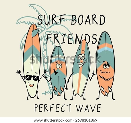 vector cartoon style surf board character illustration