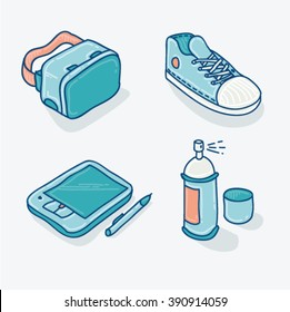 Vector cartoon style teenager youth icon set