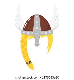 Vector cartoon style viking helmet with beard face element or carnival mask. Decoration item for your selfie photo and video chat filter. Isolated on white background. 