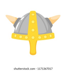 Vector cartoon style viking in horned helmet face element or carnival mask. Decoration item for your selfie photo and video chat filter. Isolated on white background. 