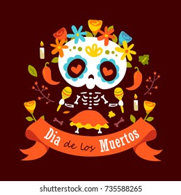 vector cartoon style violet day of dead  dia de los muertos skeleton girl illustration