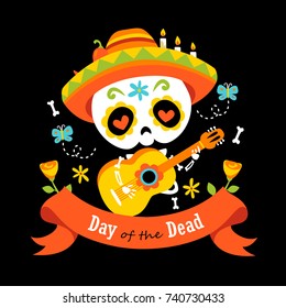 vector cartoon style violet day of dead dia de los muertos musician violet greeting card