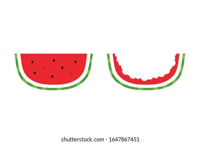 Vector cartoon style watermelon slice and watermelon rind isolated on white background.