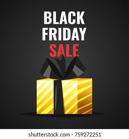 Vector cartoon style web black friday banner template design with present