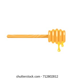 Vector cartoon style wooden honey ladle. Isolated on white background.