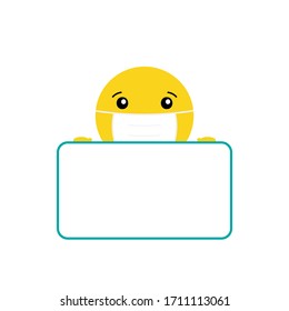 El personaje de la caricatura vectorial es una bola sonriente amarilla en la cara médica con una carta vacía en las manos. 
