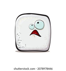 Personajes de caricatura de azucar de dibujos animados de vectores aislados en fondo blanco. personaje de cubo de azúcar dulce funky con ojos y boca