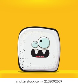 Personajes de caricatura de azucar con dibujos vectoriales aislados de fondo naranja. el personaje del cubo de azúcar dulce funky con los ojos y la boca. personaje de comida divertida
