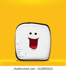 Vector Cartoon sugar cartoon characters isolated on orange background. funky sweet sugar cube character with eyes and mouth. funky food character
