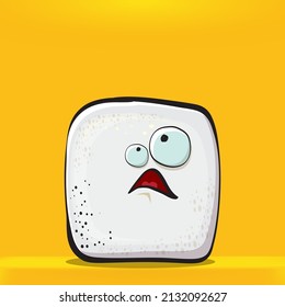 Vector Cartoon sugar cartoon characters isolated on orange background. funky sweet sugar cube character with eyes and mouth. funky food character