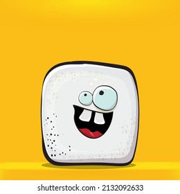 Vector Cartoon sugar cartoon characters isolated on orange background. funky sweet sugar cube character with eyes and mouth. funky food character