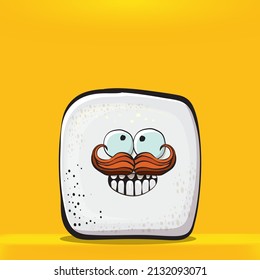 Vector Cartoon sugar cartoon characters isolated on orange background. funky sweet sugar cube character with eyes and mouth. funky food character