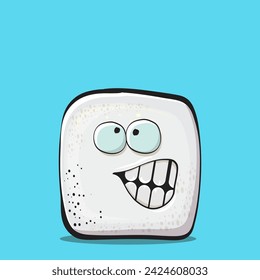 Vector Cartoon sugar cartoon characters isolated on blue background. funky sweet sugar cube character with eyes and mouth. funky food character