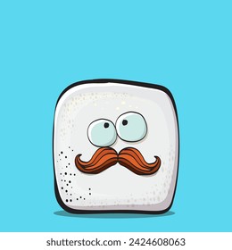 Vector Cartoon sugar cartoon characters isolated on blue background. funky sweet sugar cube character with eyes and mouth. funky food character