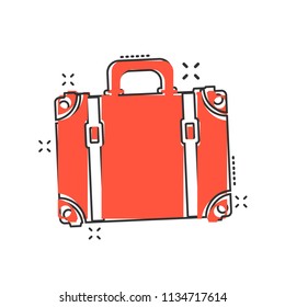 Vector cartoon suitcase icon in comic style. Case for tourism, journey, trip sign illustration pictogram. Suitcase business splash effect concept.