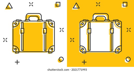 Vector cartoon suitcase icon in comic style. Case for tourism, journey, trip sign illustration pictogram. Suitcase business splash effect concept.