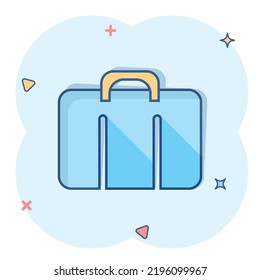 Vector cartoon suitcase icon in comic style. Luggage bag sign illustration pictogram. Diplomat case business splash effect concept.