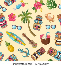 Vector cartoon summer travel elements pattern or background illustration