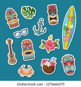 Vector cartoon summer travel elements stickers set illustration