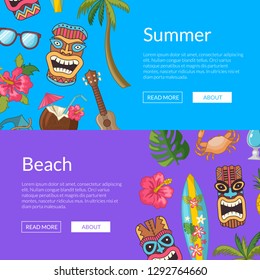 Vector cartoon summer travel elements web banner templates illustration